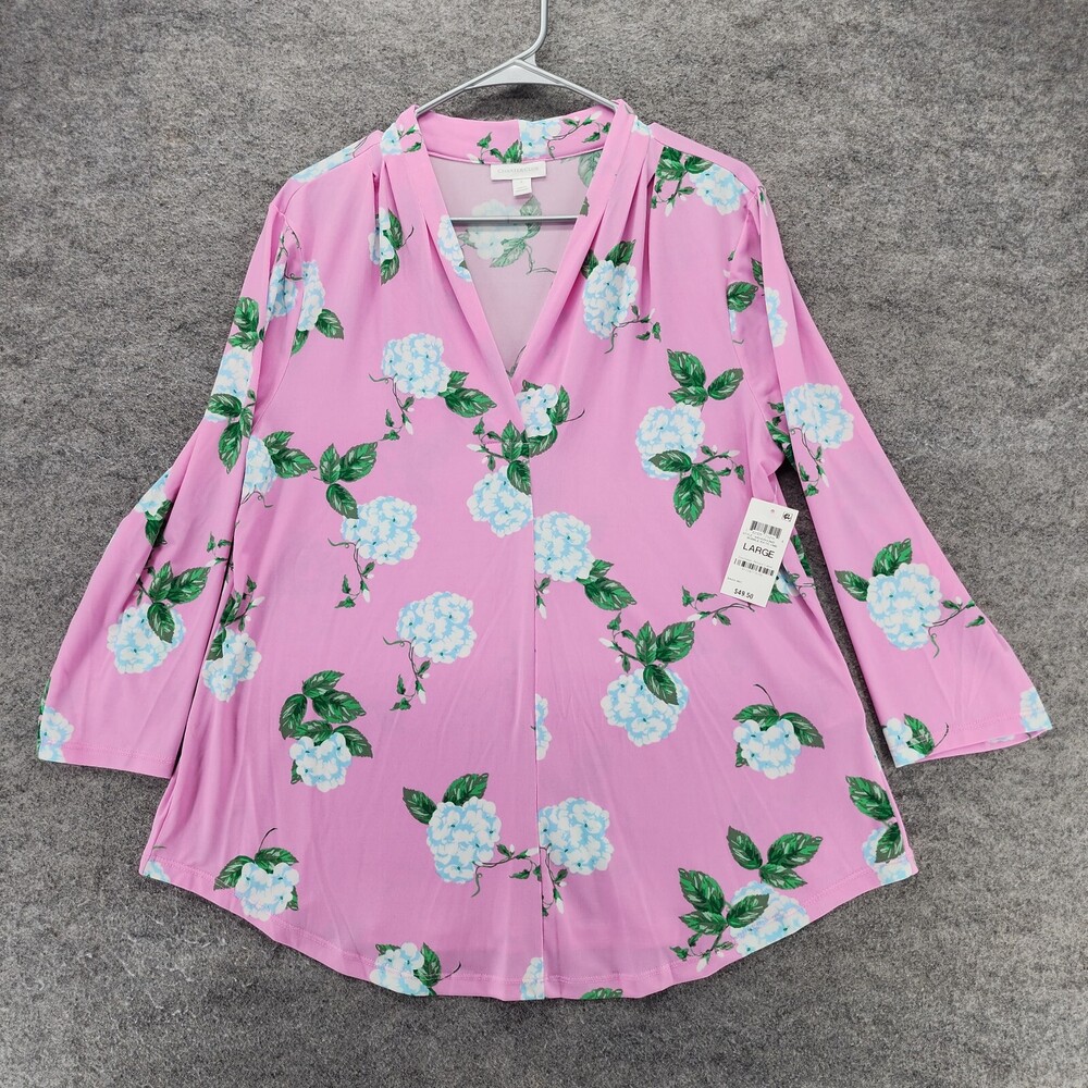 Charter Club Shirt Womens Large V Neck Pink Floral